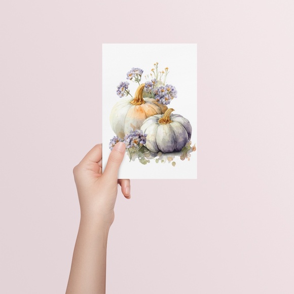 Watercolor Pumpkins with Flowers Wall Art Print Unframed - Cozy Autumn Elegance - Picture 5 of 6